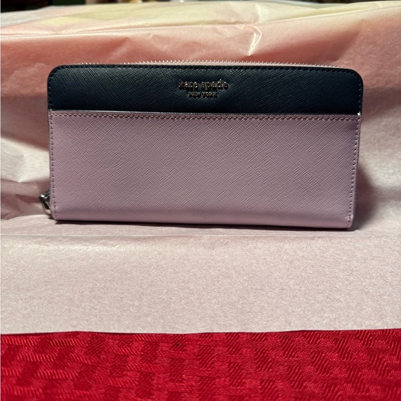 EUC Kate Spade  Laurel Way Neda Saffiano Leather Zip Around Wallet Lavender/Navy - Picture 6 of 12